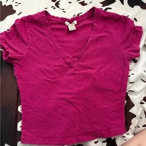 Magenta V-Neck Women's Top